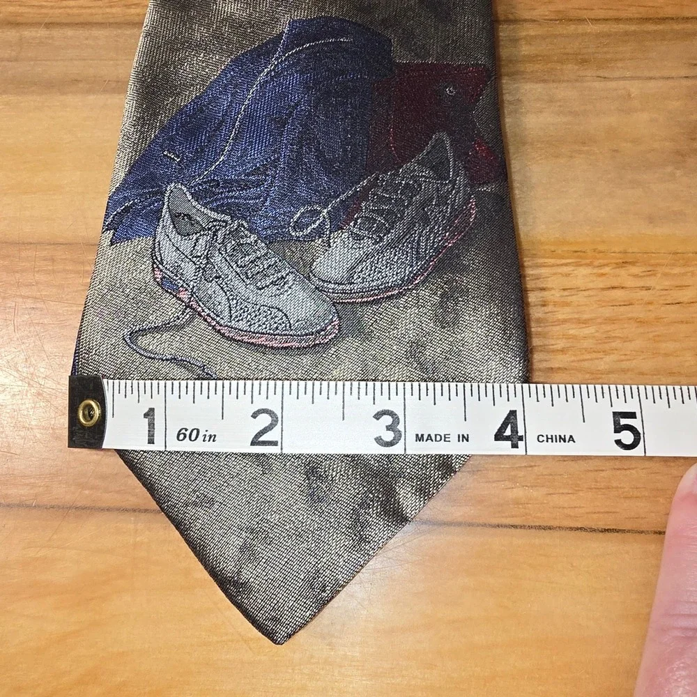 xAndrini Mens Silk Tie Sneakers Jeans Moon Graphic Print Blue Gold Handmade USA